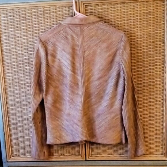NEWPORT NEWS Vintage WOMEN’S LEATHER JACKET BROWN Shimmer VERY NICE & Stretchy! - Picture 3 of 16